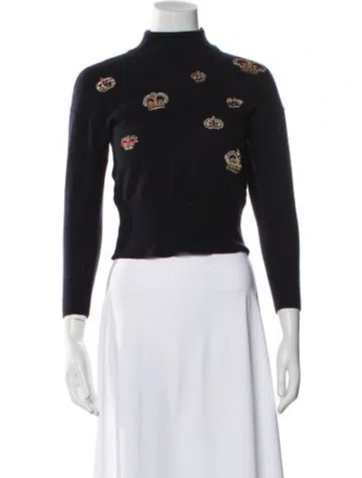 Pre-owned Escada Virgin Wool Printed Sweater In Blue