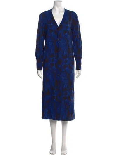 Pre-owned Escada Virgin Wool Printed Sweater In Blue