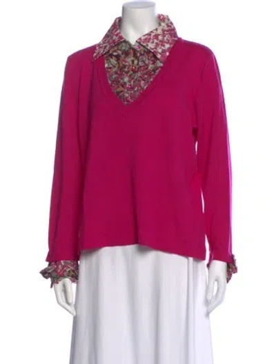 Pre-owned Escada Virgin Wool Printed Sweater In Pink