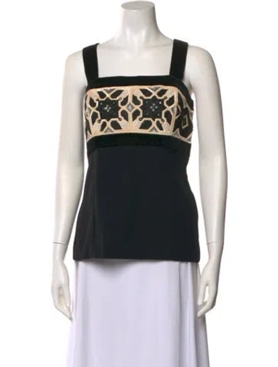 Pre-owned Escada Virgin Wool Printed Top In Black