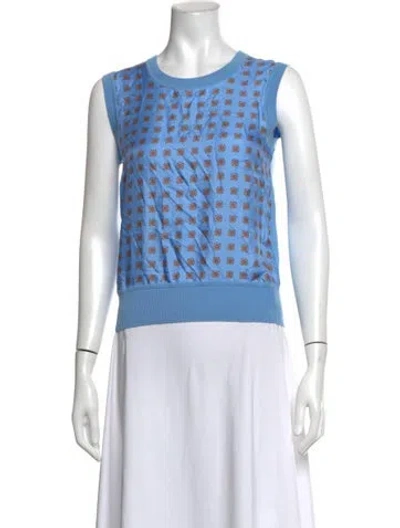 Pre-owned Escada Virgin Wool Printed Top In Blue