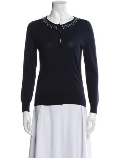 Pre-owned Escada Virgin Wool Scoop Neck Sweater In Blue