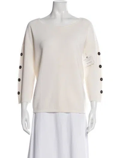 Pre-owned Escada Virgin Wool Scoop Neck Sweater W/ Tags In White