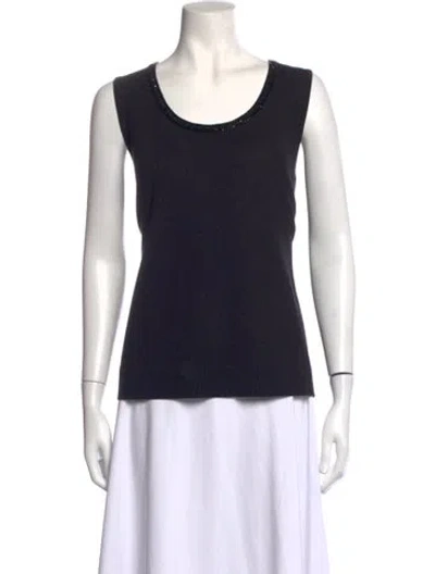 Pre-owned Escada Virgin Wool Scoop Neck Top In Black
