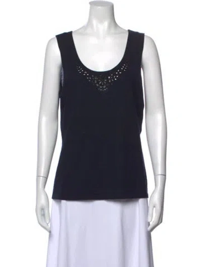 Pre-owned Escada Virgin Wool Scoop Neck Top In Blue