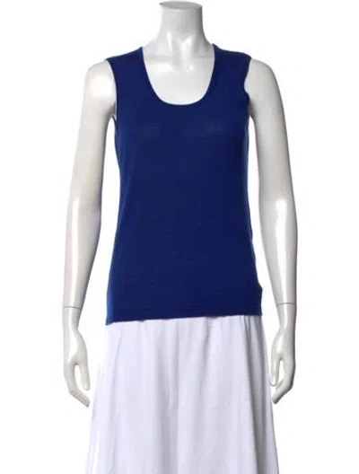 Pre-owned Escada Virgin Wool Scoop Neck Top In Blue