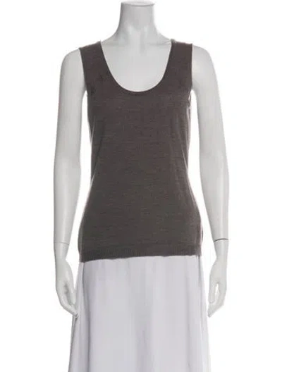 Pre-owned Escada Virgin Wool Scoop Neck Top In Brown