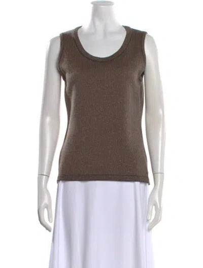 Pre-owned Escada Virgin Wool Scoop Neck Top In Brown