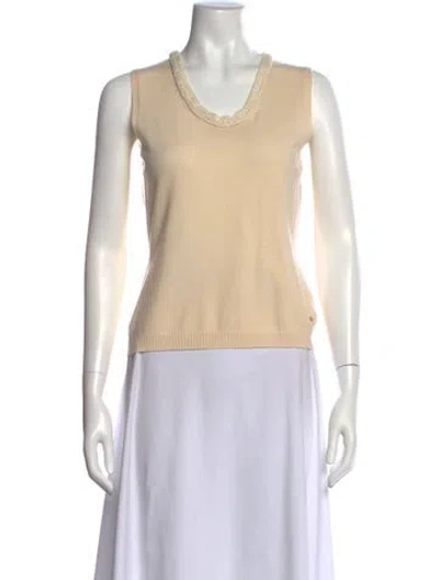 Pre-owned Escada Virgin Wool Scoop Neck Top In Neutral