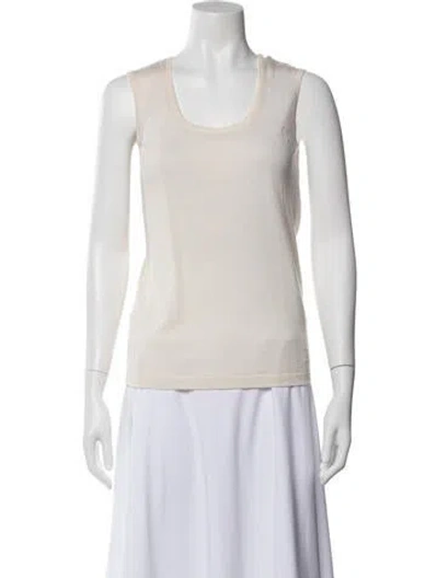Pre-owned Escada Virgin Wool Scoop Neck Top In White