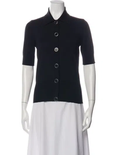 Pre-owned Escada Virgin Wool Short Sleeve Polo In Black