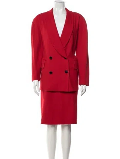 Pre-owned Escada Virgin Wool Skirt Set In Red