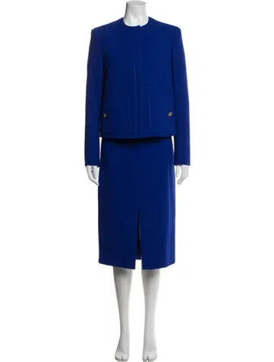 Pre-owned Escada Virgin Wool Skirt Suit In Blue