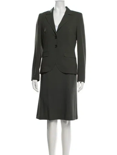 Pre-owned Escada Virgin Wool Skirt Suit In Green