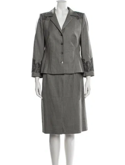 Pre-owned Escada Virgin Wool Skirt Suit In Grey