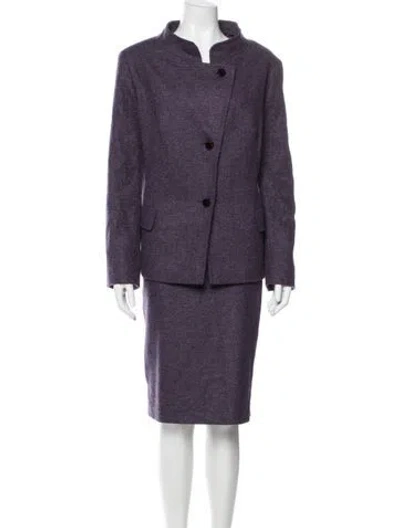 Pre-owned Escada Virgin Wool Skirt Suit In Purple
