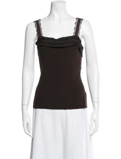 Pre-owned Escada Virgin Wool Square Neckline Top In Brown