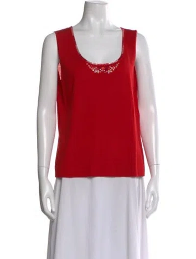 Pre-owned Escada Virgin Wool Square Neckline Top In Red