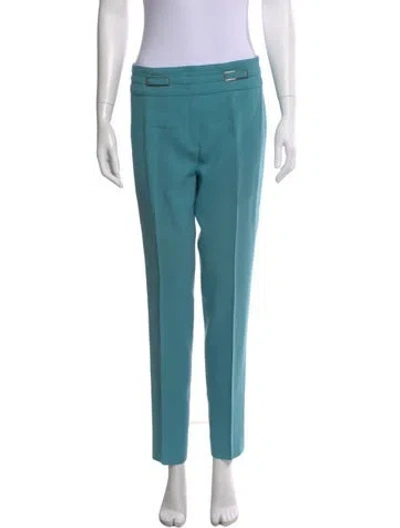 Pre-owned Escada Virgin Wool Straight Leg Pants In Blue