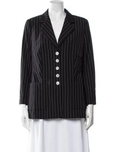 Pre-owned Escada Virgin Wool Striped Blazer In Black