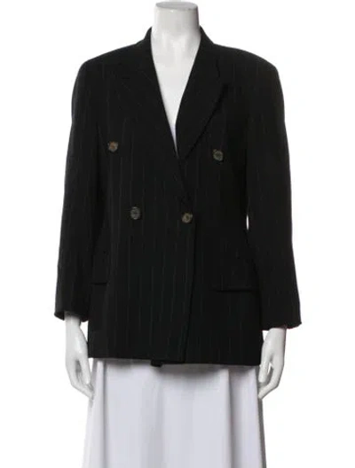 Pre-owned Escada Virgin Wool Striped Blazer In Black