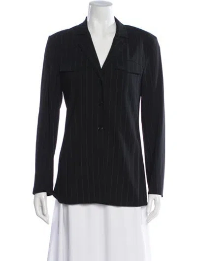 Pre-owned Escada Virgin Wool Striped Blazer In Blue