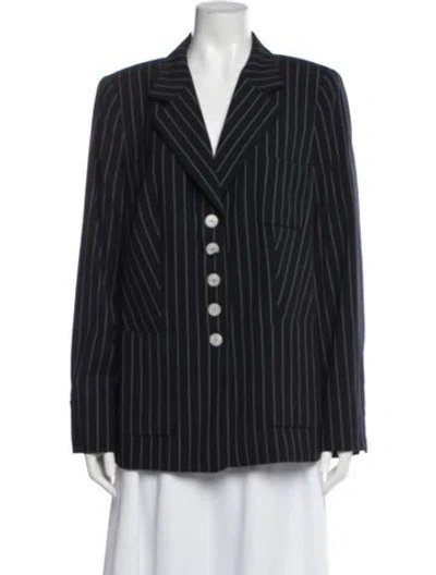 Pre-owned Escada Virgin Wool Striped Blazer In Blue