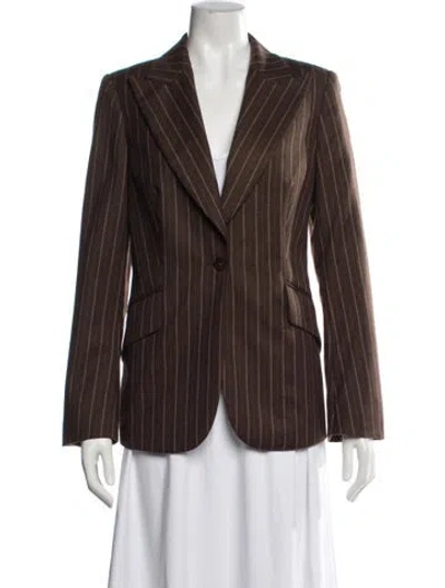 Pre-owned Escada Virgin Wool Striped Blazer In Brown