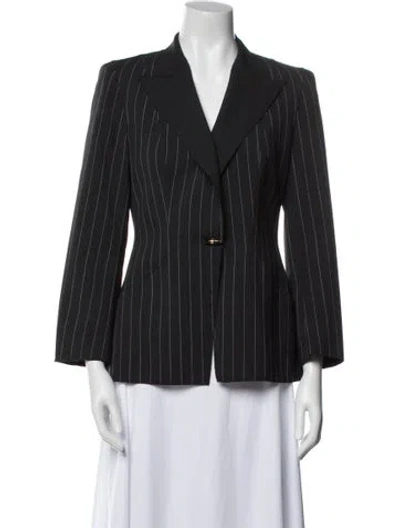 Pre-owned Escada Virgin Wool Striped Blazer In Gray