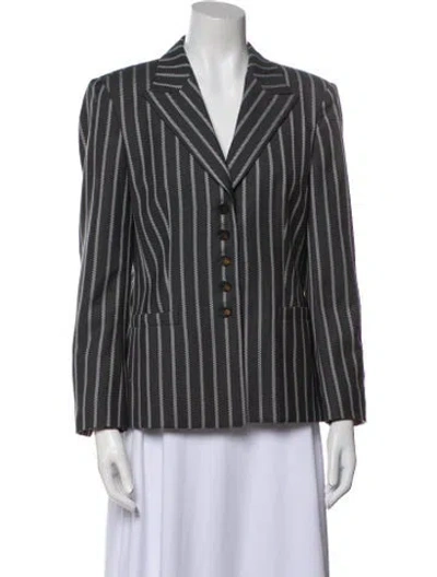Pre-owned Escada Virgin Wool Striped Blazer In Gray