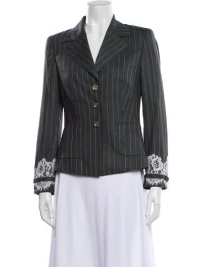 Pre-owned Escada Virgin Wool Striped Blazer In Gray
