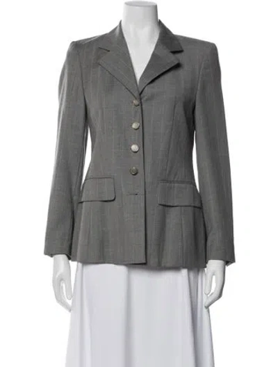 Pre-owned Escada Virgin Wool Striped Blazer In Gray