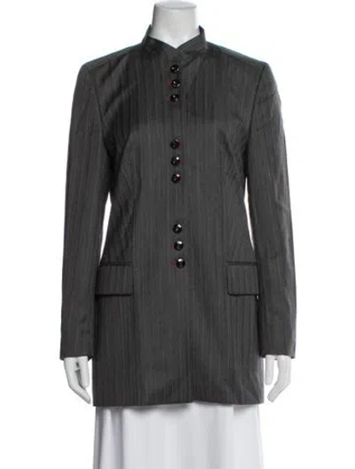 Pre-owned Escada Virgin Wool Striped Blazer In Gray