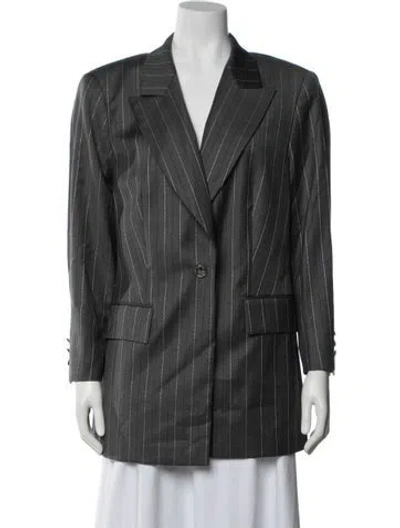 Pre-owned Escada Virgin Wool Striped Blazer In Gray