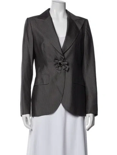 Pre-owned Escada Virgin Wool Striped Blazer In Gray