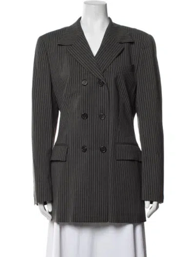 Pre-owned Escada Virgin Wool Striped Blazer In Grey
