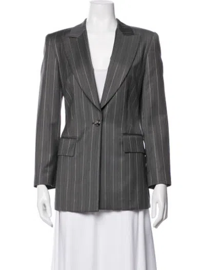 Pre-owned Escada Virgin Wool Striped Blazer In Grey