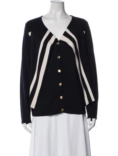 Pre-owned Escada Virgin Wool Striped Blouse In Blue