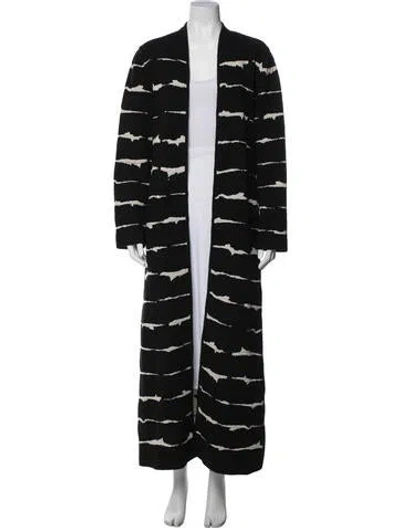 Pre-owned Escada Virgin Wool Striped Coat In Black
