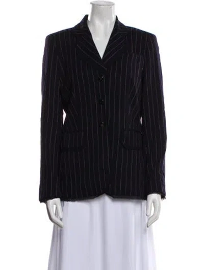 Pre-owned Escada Virgin Wool Striped Coat In Blue
