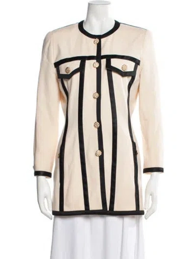 Pre-owned Escada Virgin Wool Striped Coat In Neutrals