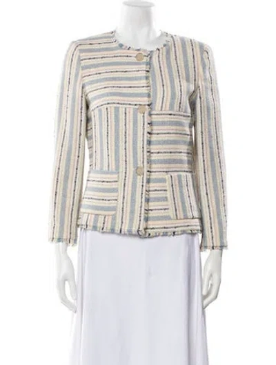 Pre-owned Escada Virgin Wool Striped Evening Jacket In Neutral