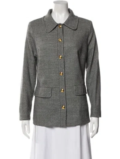 Pre-owned Escada Virgin Wool Striped Jacket In Black