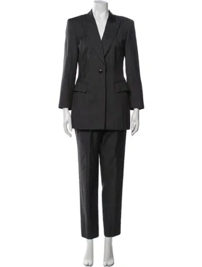 Pre-owned Escada Virgin Wool Striped Pantsuit In Black