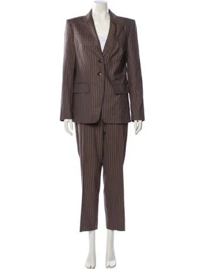 Pre-owned Escada Virgin Wool Striped Pantsuit In Brown