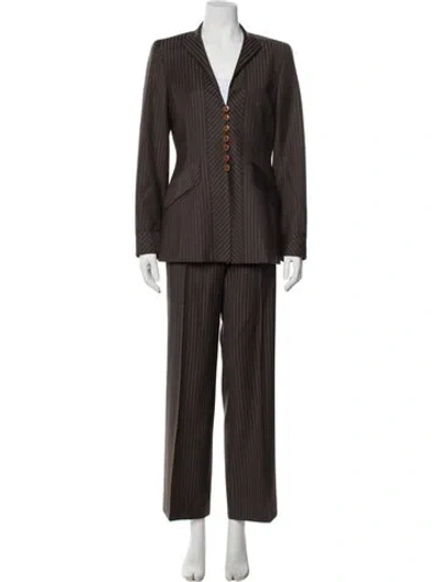 Pre-owned Escada Virgin Wool Striped Pantsuit In Brown