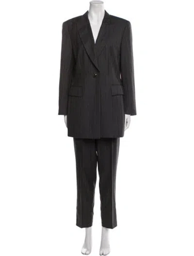 Pre-owned Escada Virgin Wool Striped Pantsuit In Gray