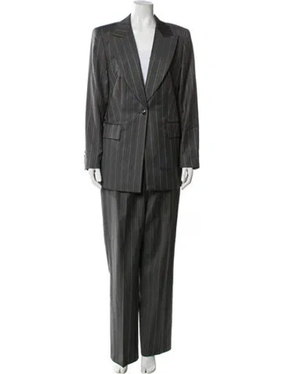Pre-owned Escada Virgin Wool Striped Pantsuit In Gray