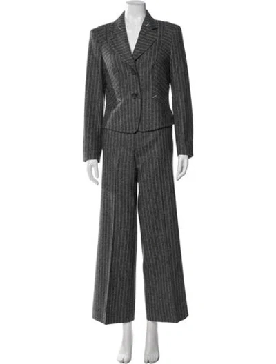 Pre-owned Escada Virgin Wool Striped Pantsuit In Gray
