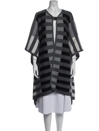 Pre-owned Escada Virgin Wool Striped Poncho In Gray